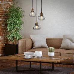 Cheapest 🔥 Paris 3-Light Industrial Black and Antique Gold Pendant with Clear Glass Shade and Black Cage by Edvivi 😀 -Deals Edvivi || Atlas Store black and antique gold edvivi chandeliers epc5455bk 1f 1000