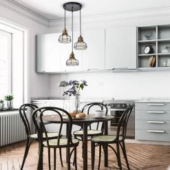 Cheapest 🔥 Paris 3-Light Industrial Black and Antique Gold Pendant with Clear Glass Shade and Black Cage by Edvivi 😀 -Deals Edvivi || Atlas Store black and antique gold edvivi chandeliers epc5455bk 31 1000