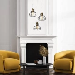 Cheapest 🔥 Paris 3-Light Industrial Black and Antique Gold Pendant with Clear Glass Shade and Black Cage by Edvivi 😀 -Deals Edvivi || Atlas Store black and antique gold edvivi chandeliers epc5455bk 4f 1000