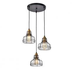 Cheapest 🔥 Paris 3-Light Industrial Black and Antique Gold Pendant with Clear Glass Shade and Black Cage by Edvivi 😀
