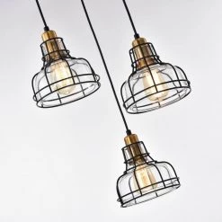 Cheapest 🔥 Paris 3-Light Industrial Black and Antique Gold Pendant with Clear Glass Shade and Black Cage by Edvivi 😀 -Deals Edvivi || Atlas Store black and antique gold edvivi chandeliers epc5455bk 76 1000