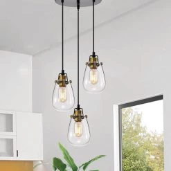 Best reviews of 🧨 Sabine 3-Light Modern Black and Antique Gold Industrial Pendant with Clear Glass Shade by Edvivi ✔️ -Deals Edvivi || Atlas Store black and antique gold edvivi chandeliers epc5475bk 40 1000