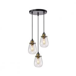 Best reviews of ๐งจ Sabine 3-Light Modern Black and Antique Gold Industrial Pendant with Clear Glass Shade by Edvivi โ๏ธ