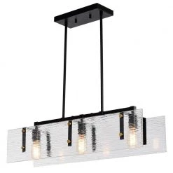 Hot Sale 🎁 Luster Contemporary 3-Light Black and Antique Gold Kitchen Island Chandelier with Verre Strie Glass by Edvivi ❤️