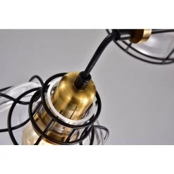 Best Pirce 🛒 Paris 3-Light Black and Antique Gold Industrial Chandelier with Black Cage and Clear Glass Shade by Edvivi ⭐ -Deals Edvivi || Atlas Store black and antique gold edvivi chandeliers epd5335bk 76 1000