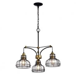 Best Pirce 🛒 Paris 3-Light Black and Antique Gold Industrial Chandelier with Black Cage and Clear Glass Shade by Edvivi ⭐ -Deals Edvivi || Atlas Store black and antique gold edvivi chandeliers epd5335bk 77 1000