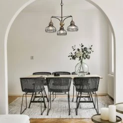 Best Pirce 🛒 Paris 3-Light Black and Antique Gold Industrial Chandelier with Black Cage and Clear Glass Shade by Edvivi ⭐ -Deals Edvivi || Atlas Store black and antique gold edvivi chandeliers epd5335bk c3 1000