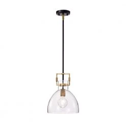 Promo 🥰 Essence 10 in. 1-Light Contemporary Black and Antique Gold Pendant with Bowl Shaped Clear Glass Shade by Edvivi 🎁