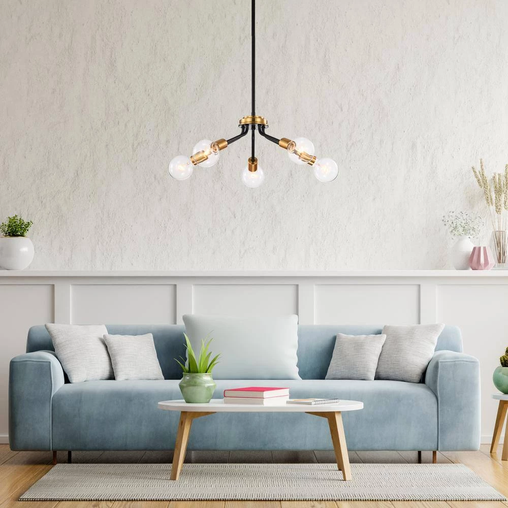 Best Sale ๐ Winslett Mid-Century Modern 5-Light Black and Antique Gold Finish Contemporary Sputnik Chandelier by Edvivi โญ 5 Best Sale ๐ Winslett Mid-Century Modern 5-Light Black and Antique Gold Finish Contemporary Sputnik Chandelier by Edvivi โญ - Image 3