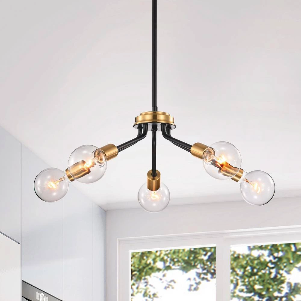 Best Sale ๐ Winslett Mid-Century Modern 5-Light Black and Antique Gold Finish Contemporary Sputnik Chandelier by Edvivi โญ 4 Best Sale ๐ Winslett Mid-Century Modern 5-Light Black and Antique Gold Finish Contemporary Sputnik Chandelier by Edvivi โญ - Image 2