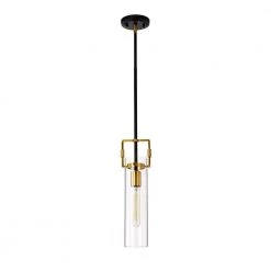 New 🔥 Essence 1-Light Black and Antique Gold Modern Mini Pendant with Clear Cylindrical Glass Shade by Edvivi ❤️ -Deals Edvivi || Atlas Store black and antique gold edvivi pendant lights epj4618ag 66 1000