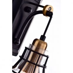 Coupon 🎉 Paris 1-Light Black and Antique Gold Industrial Indoor Wall Sconce with Black Cage and Clear Glass Shade by Edvivi 🔥 -Deals Edvivi || Atlas Store black and antique gold edvivi vanity lighting ew5311 bk 76 1000