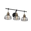 Promo 😀 Paris 3-Light Industrial Black and Antique Gold Vanity with Clear Glass Shades and Black Cage by Edvivi ✔️