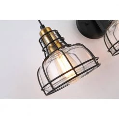 Promo 😀 Paris 3-Light Industrial Black and Antique Gold Vanity with Clear Glass Shades and Black Cage by Edvivi ✔️ -Deals Edvivi || Atlas Store black and antique gold edvivi vanity lighting ew5313 bk 76 1000