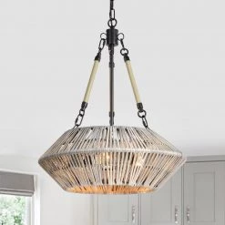 Buy 🛒 Cancun 3-Light Black and Light Gray Washed Drum Coastal Chandelier with Woven Bamboo Shade by Edvivi 🤩 -Deals Edvivi || Atlas Store black and antique silver edvivi chandeliers epj5735bk 40 1000