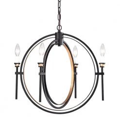 Coupon 👏 Orbit 4-Light Black and Bronze Double Hoop Globe Sphere Orb Modern Chandelier by Edvivi 🔔