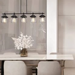 Outlet ❤️ Winslett 5-Light Farmhouse Black and Brushed Nickel Industrial Kitchen Island Pendant with Clear Glass Shades by Edvivi 😉 -Deals Edvivi || Atlas Store black and brushed nicke edvivi chandeliers epd445bkbn 1f 1000