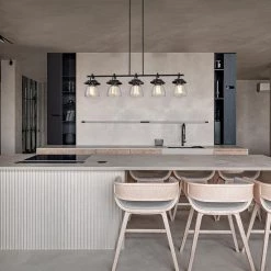 Outlet ❤️ Winslett 5-Light Farmhouse Black and Brushed Nickel Industrial Kitchen Island Pendant with Clear Glass Shades by Edvivi 😉 -Deals Edvivi || Atlas Store black and brushed nicke edvivi chandeliers epd445bkbn 4f 1000