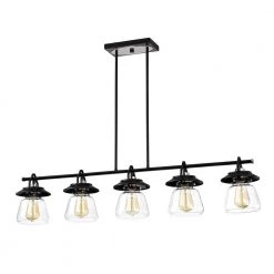 Outlet ❤️ Winslett 5-Light Farmhouse Black and Brushed Nickel Industrial Kitchen Island Pendant with Clear Glass Shades by Edvivi 😉 -Deals Edvivi || Atlas Store black and brushed nicke edvivi chandeliers epd445bkbn 77 1000