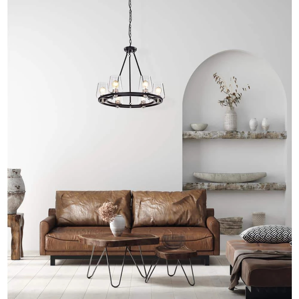 Coupon ๐คฉ Hartwell 6-Light Modern Farmhouse Black and Brushed Nickel Wagon Wheel Chandelier with Seeded Glass Shade by Edvivi โญ 8 Coupon ๐คฉ Hartwell 6-Light Modern Farmhouse Black and Brushed Nickel Wagon Wheel Chandelier with Seeded Glass Shade by Edvivi โญ - Image 6