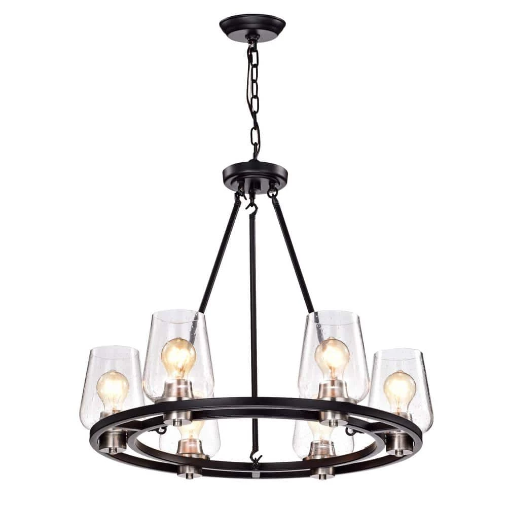 Coupon ๐คฉ Hartwell 6-Light Modern Farmhouse Black and Brushed Nickel Wagon Wheel Chandelier with Seeded Glass Shade by Edvivi โญ 3 Coupon ๐คฉ Hartwell 6-Light Modern Farmhouse Black and Brushed Nickel Wagon Wheel Chandelier with Seeded Glass Shade by Edvivi โญ
