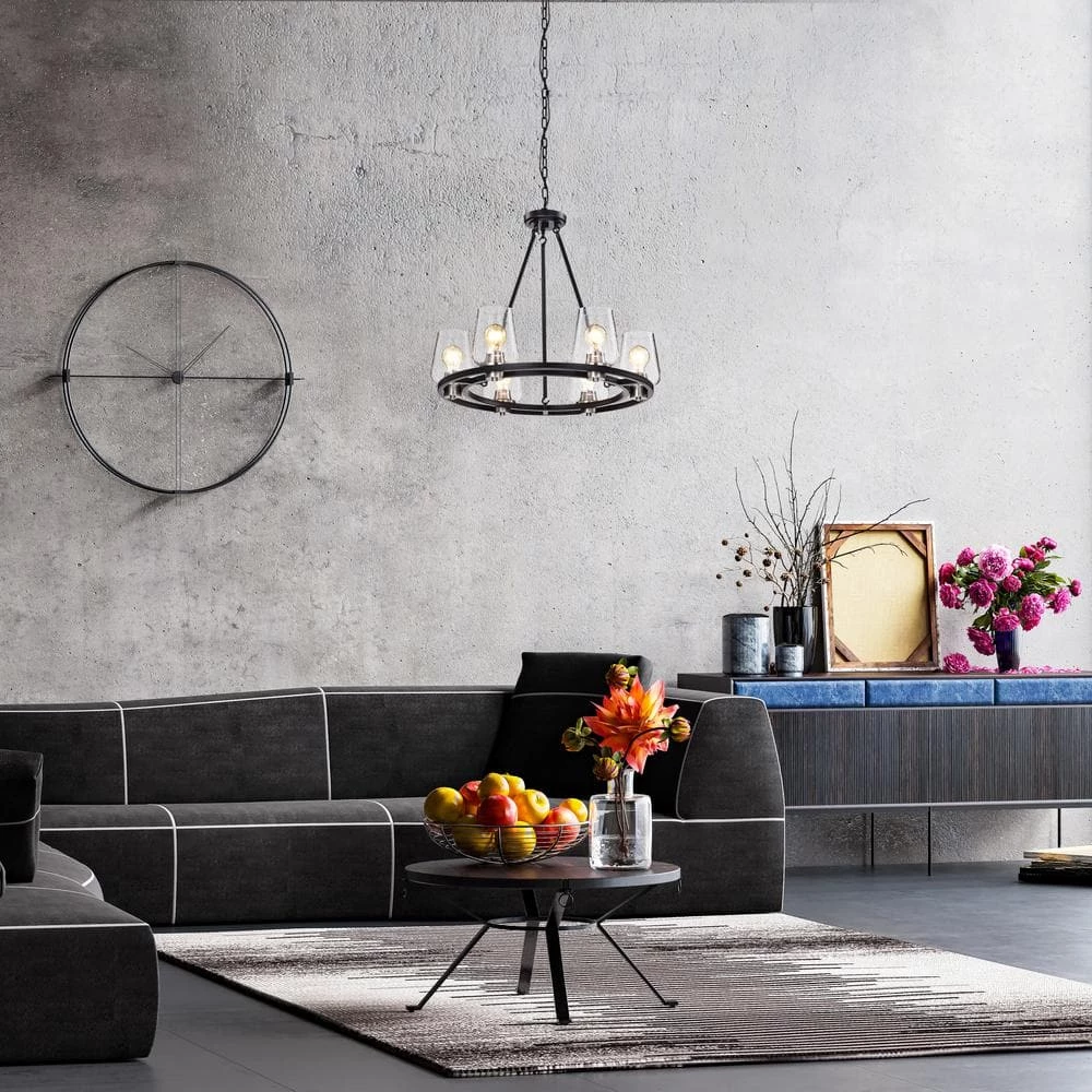 Coupon ๐คฉ Hartwell 6-Light Modern Farmhouse Black and Brushed Nickel Wagon Wheel Chandelier with Seeded Glass Shade by Edvivi โญ 6 Coupon ๐คฉ Hartwell 6-Light Modern Farmhouse Black and Brushed Nickel Wagon Wheel Chandelier with Seeded Glass Shade by Edvivi โญ - Image 4