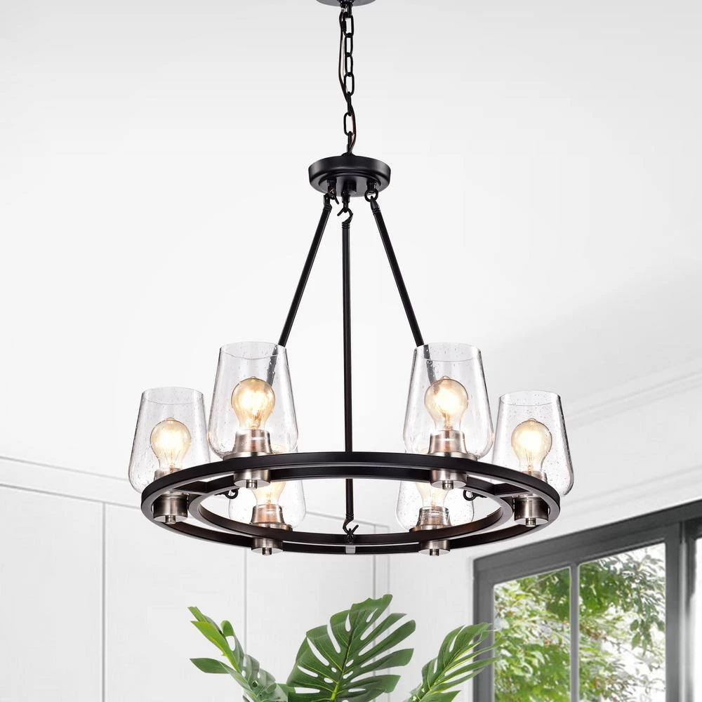 Coupon ๐คฉ Hartwell 6-Light Modern Farmhouse Black and Brushed Nickel Wagon Wheel Chandelier with Seeded Glass Shade by Edvivi โญ 4 Coupon ๐คฉ Hartwell 6-Light Modern Farmhouse Black and Brushed Nickel Wagon Wheel Chandelier with Seeded Glass Shade by Edvivi โญ - Image 2