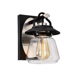 Discount ๐ Winslett 1-Light Farmhouse Black and Brushed Nickel Lantern Industrial Modern Wall Sconce with Clear Glass Shade by Edvivi ๐