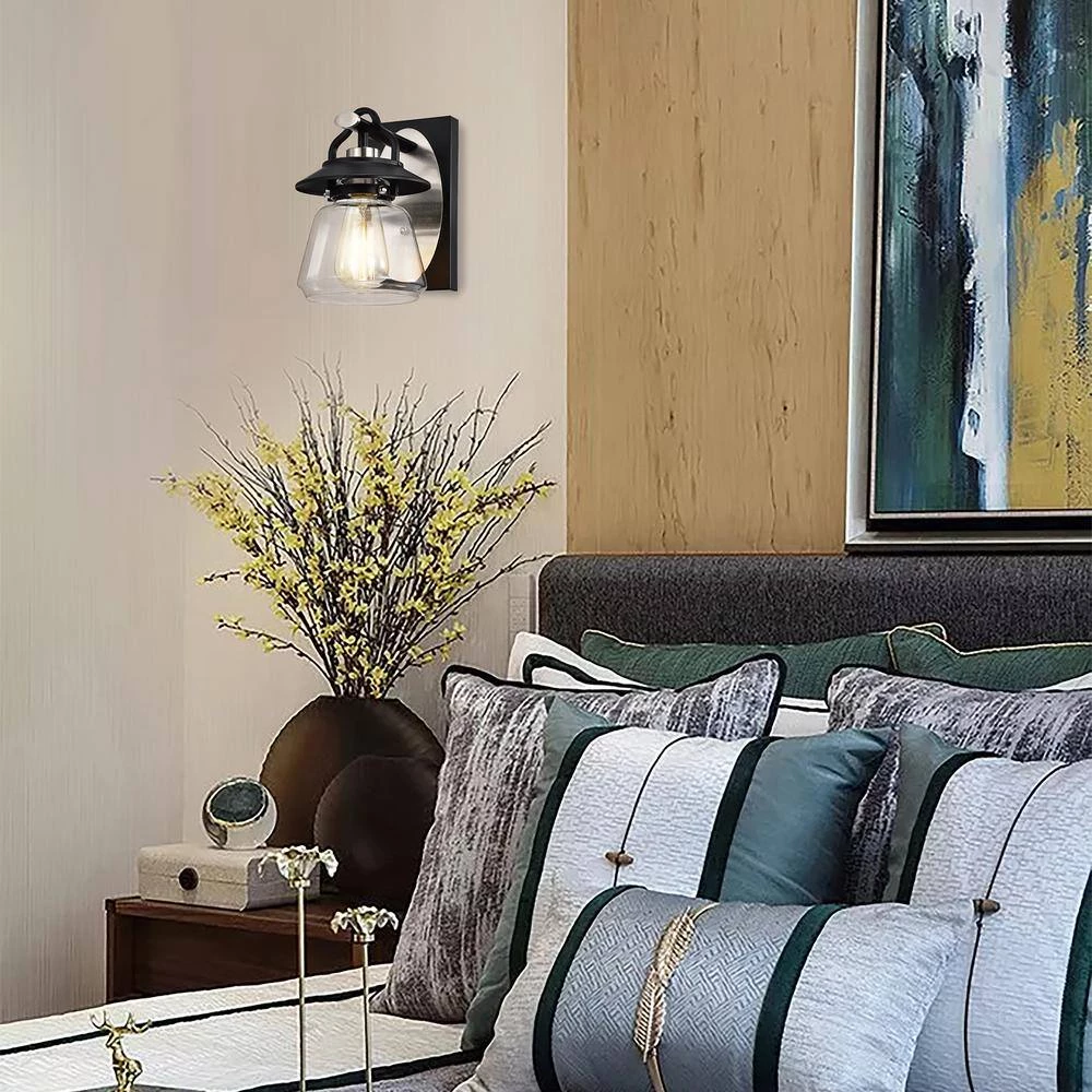 Discount ๐ Winslett 1-Light Farmhouse Black and Brushed Nickel Lantern Industrial Modern Wall Sconce with Clear Glass Shade by Edvivi ๐ 6 Discount ๐ Winslett 1-Light Farmhouse Black and Brushed Nickel Lantern Industrial Modern Wall Sconce with Clear Glass Shade by Edvivi ๐ - Image 4