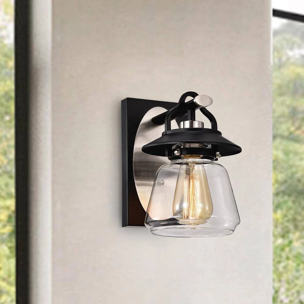 Discount ๐ Winslett 1-Light Farmhouse Black and Brushed Nickel Lantern Industrial Modern Wall Sconce with Clear Glass Shade by Edvivi ๐ 4 Discount ๐ Winslett 1-Light Farmhouse Black and Brushed Nickel Lantern Industrial Modern Wall Sconce with Clear Glass Shade by Edvivi ๐ - Image 2