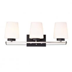 New 👏 Aliana 22.5 in. 3-Light Black and Brushed Nickel Modern Vanity Light with Etched White Glass Shades by Edvivi 🌟