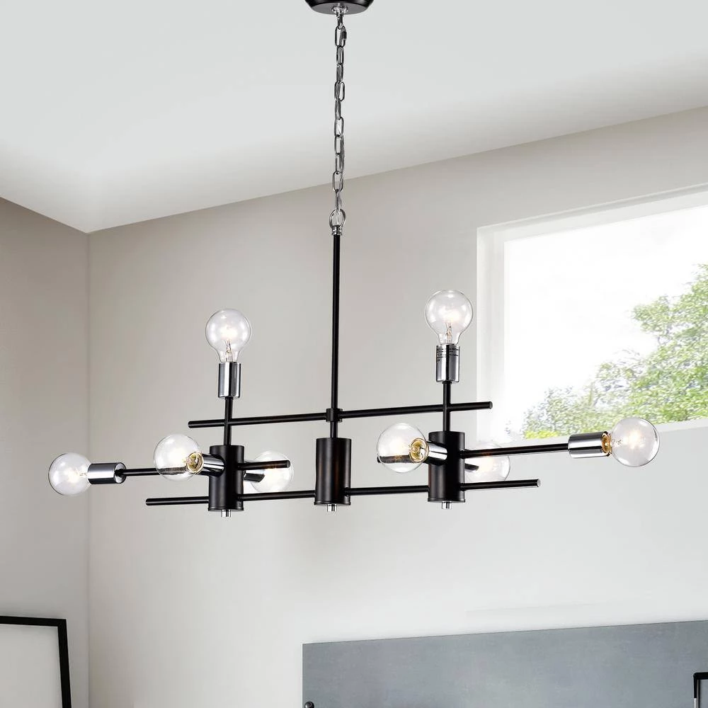 Budget ๐ Winslett 8-Light Black and Chrome Finish Exposed Bulb Linear Mid-Century Modern Chandelier by Edvivi ๐ 14 Budget ๐ Winslett 8-Light Black and Chrome Finish Exposed Bulb Linear Mid-Century Modern Chandelier by Edvivi ๐ - Image 12