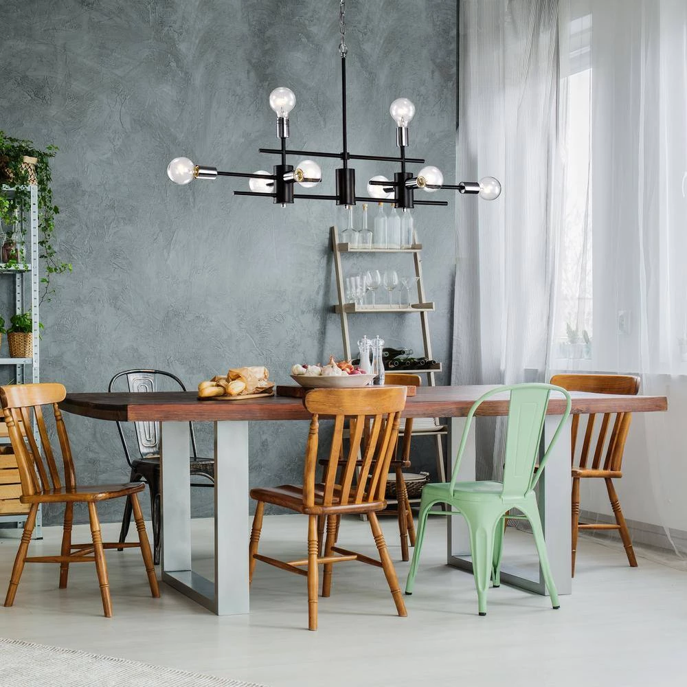 Budget ๐ Winslett 8-Light Black and Chrome Finish Exposed Bulb Linear Mid-Century Modern Chandelier by Edvivi ๐ 9 Budget ๐ Winslett 8-Light Black and Chrome Finish Exposed Bulb Linear Mid-Century Modern Chandelier by Edvivi ๐ - Image 7