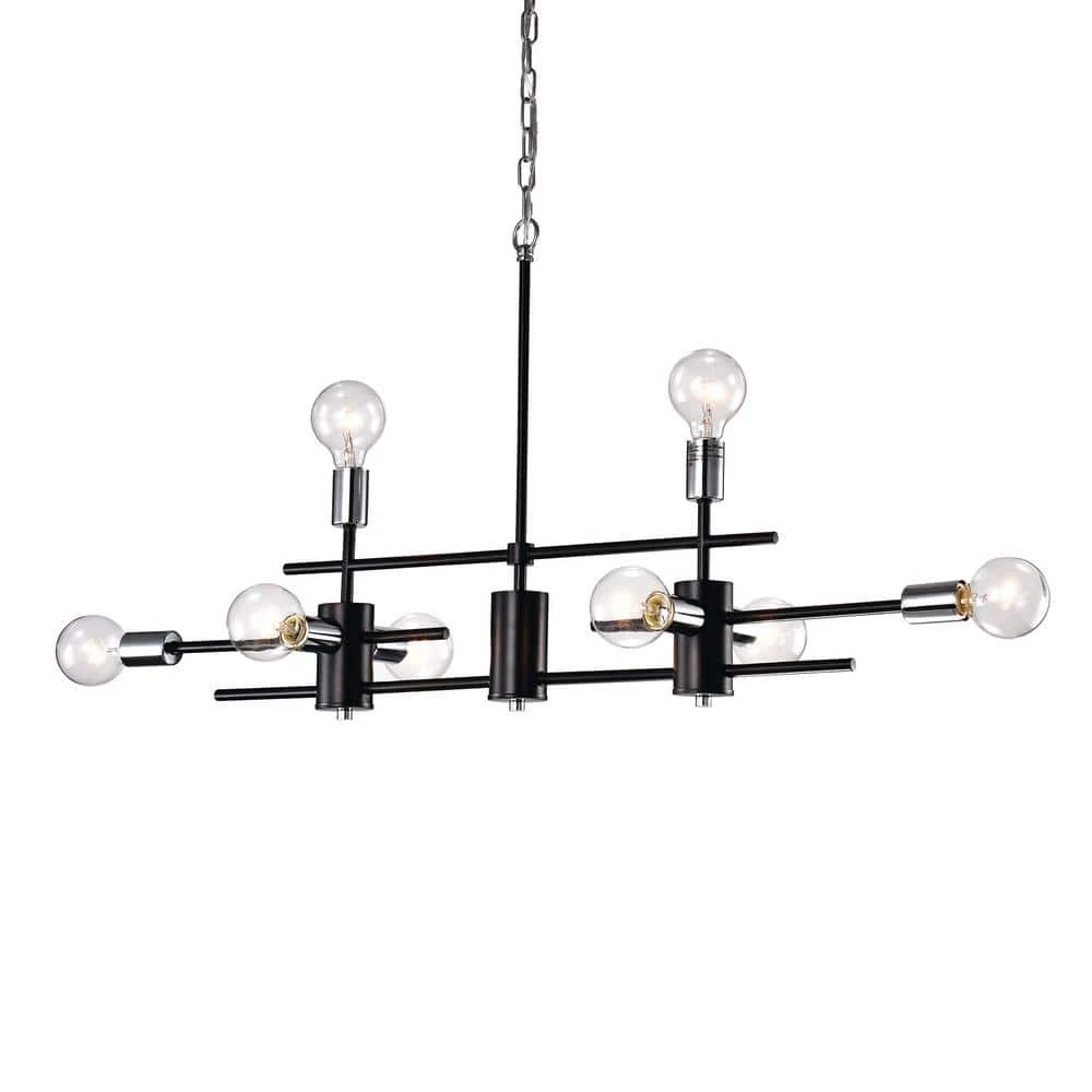 Budget ๐ Winslett 8-Light Black and Chrome Finish Exposed Bulb Linear Mid-Century Modern Chandelier by Edvivi ๐ 3 Budget ๐ Winslett 8-Light Black and Chrome Finish Exposed Bulb Linear Mid-Century Modern Chandelier by Edvivi ๐
