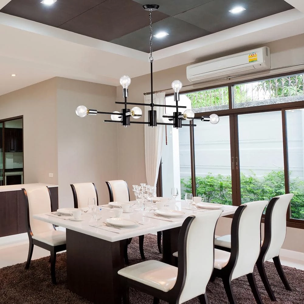 Budget ๐ Winslett 8-Light Black and Chrome Finish Exposed Bulb Linear Mid-Century Modern Chandelier by Edvivi ๐ 8 Budget ๐ Winslett 8-Light Black and Chrome Finish Exposed Bulb Linear Mid-Century Modern Chandelier by Edvivi ๐ - Image 6