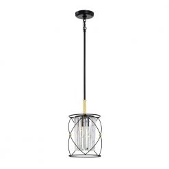 Budget 🔥 Christina 1-Light Black and Gold Cage Mini Pendant with Hanging Crystals by Edvivi 😉 -Deals Edvivi || Atlas Store black and gold edvivi pendant lights epl6535bk 1f 1000