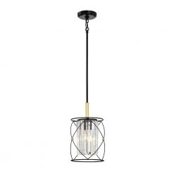Budget 🔥 Christina 1-Light Black and Gold Cage Mini Pendant with Hanging Crystals by Edvivi 😉 -Deals Edvivi || Atlas Store black and gold edvivi pendant lights epl6535bk a0 1000
