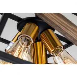 Best deal 👍 Elk 4-Light Black and Antique Gold Finish with Vintage Wood Modern Farmhouse Cage Pendant Light by Edvivi 🌟 -Deals Edvivi || Atlas Store black and vintage wood edvivi chandeliers epl1315bk 1d 1000