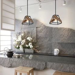 Best Pirce ⭐ Elk 1-Light Black Finish with Vintage Wood Modern Farmhouse Cage Mini Pendant by Edvivi 👏 -Deals Edvivi || Atlas Store black and vintage wood edvivi pendant lights epl1305bk 1f 1000