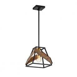 Best Pirce โญ Elk 1-Light Black Finish with Vintage Wood Modern Farmhouse Cage Mini Pendant by Edvivi ๐