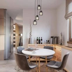 Flash Sale 🌟 Triscot 4-Light Modern Farmhouse Gray Wood Cluster Pendant with Black Cage by Edvivi 🧨 -Deals Edvivi || Atlas Store black and wood edvivi chandeliers epc4585bk 1f 1000