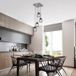 Flash Sale 🌟 Triscot 4-Light Modern Farmhouse Gray Wood Cluster Pendant with Black Cage by Edvivi 🧨 -Deals Edvivi || Atlas Store black and wood edvivi chandeliers epc4585bk c3 1000