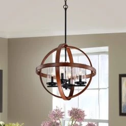 Buy 🥰 Orbit 4-Light Black and Wood Finish Modern Globe Chandelier with Seedy Glass Shades by Edvivi 😉 -Deals Edvivi || Atlas Store black and wood edvivi chandeliers epq2042wd 31 1000