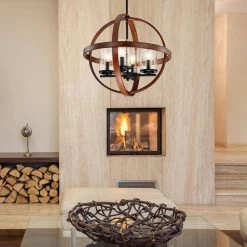 Buy 🥰 Orbit 4-Light Black and Wood Finish Modern Globe Chandelier with Seedy Glass Shades by Edvivi 😉 -Deals Edvivi || Atlas Store black and wood edvivi chandeliers epq2042wd 4f 1000