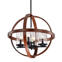 Buy ๐ฅฐ Orbit 4-Light Black and Wood Finish Modern Globe Chandelier with Seedy Glass Shades by Edvivi ๐