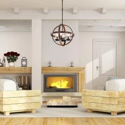 Buy 🥰 Orbit 4-Light Black and Wood Finish Modern Globe Chandelier with Seedy Glass Shades by Edvivi 😉 -Deals Edvivi || Atlas Store black and wood edvivi chandeliers epq2042wd c3 1000