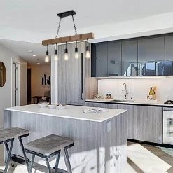 New ✨ Elk Farmhouse 5-Light Black and Wood Finish Linear Island Chandelier with Rope Accents by Edvivi ✨ -Deals Edvivi || Atlas Store black and wood edvivi chandeliers eps1285bk 1f 1000