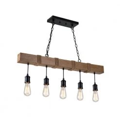 New โจ Elk Farmhouse 5-Light Black and Wood Finish Linear Island Chandelier with Rope Accents by Edvivi โจ