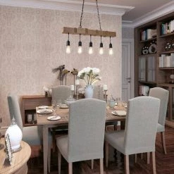 New ✨ Elk Farmhouse 5-Light Black and Wood Finish Linear Island Chandelier with Rope Accents by Edvivi ✨ -Deals Edvivi || Atlas Store black and wood edvivi chandeliers eps1285bk c3 1000