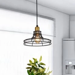Promo 🛒 Paris 1-Light Black and Antique Gold Industrial Pendant with Black Cage and Clear Glass Shade by Edvivi 🎉 -Deals Edvivi || Atlas Store black edvivi chandeliers epc5325bk 31 1000
